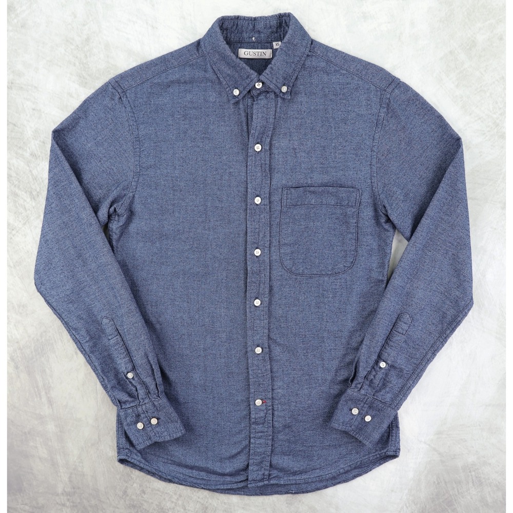 Gustin Button Down Shirt Mens XS Blue Cotton Long Sleeve Heathered Preppy USA
